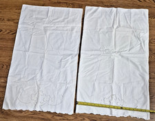 Vintage White Pillowcases Set of 2 Floral Embroidered Cutwork Scalloped Hem MCM picture