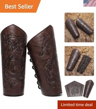 Medieval Leather Bracers Dragon Embossed Viking Leather Bracers Leather Arm A... picture