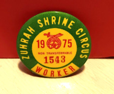 1975 Zuhrah Shrine Circus Worker Masonic Shriner Freemason Pinback Button Pin picture