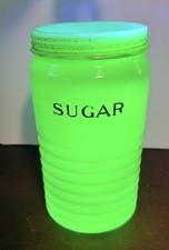 Vintage Jeannette Glass ribbed jadeite sugar canister 7.75” with lid picture