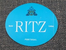 Original Vintage 1950s Luggage Hotel Ritz Tag Label Lisboa Lisbon Portugal picture