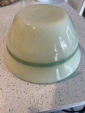 9” McKee Custard  Glass Green Stripe Mixing Bowl Uranium Glows picture
