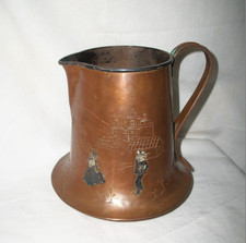 VICTORIA ANA NUNEZ BRILANTI 1940's TAXCO MEXICO STERLING HAMMERED COPPER PITCHER picture