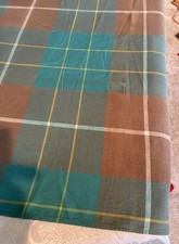 Vtg 1970’s Finlayson Finland Woven Linen Tablecloth Plaid Turquoise Green 55x51 picture