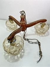 untested Vintage Antique Hanging 3 Light Fixture wooden lamp picture