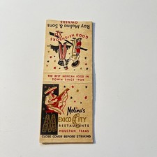 Molina's Mexico City Restaurants Houston TX Vintage Matchbook Cover 4MB113-1 picture