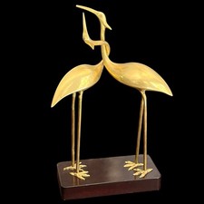 Vintage Solid Brass EGRET HERON Wood Stand 13” Frederick Cooper FLAWS READ picture