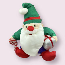 Vtg Puffy Nylon SANTA CHRISTMAS ELF Candy Cane & Gift Stuffed Doll Holiday 90s picture