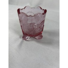 Vintage Pink Depression Glass Pineapple Floral Footed Toothpick Holder Votive picture