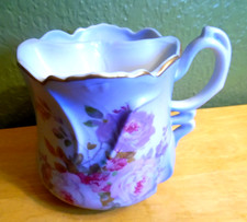 ANTQ VICTORIAN NIPPON MOUSTACHE MUG  W/HND PNTD FLORAL MOTIF & GOLD GILT EDGING picture