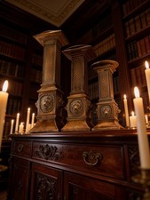 Set of 3 Lion Head Pedestal Candle Holders 15” 12” 8.5” Tuscan Decor picture