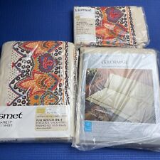 NOS Sears Kismet 2 Pillowcases & 1 Full Flat Sheet solid fitted 1970s Retro MCM picture