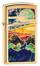 Zippo Slim® High Polish Brass Howling Wolf, 1654B-070849 picture
