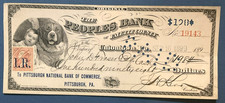 1899 Cancelled Check Child St Saint Bernard 2-cent Postage Stamp People's Bank picture