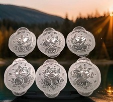 6 KIG Glass Clear Frosted Satin Bowl Handled Floral Rose 6.75''W 2.5''H picture