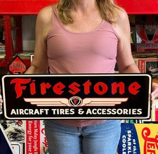 Antique Vintage Style Sign Firestone Aircraft Tires NOT Porcelain Made USA 25x8 picture