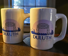 Vintage Hall China 1987 Duluth MN Aerial Lift Bridge Mugs Set of 2 USA Souvenir picture