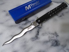 Mtech Assisted Open Black Kris Pocket Knife Wave Folding Dagger MT-A2042WB New picture