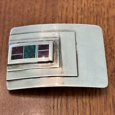Ray Tracey Turquoise Sugilite Belt Buckle Vintage Sterling Silver 47g 2.5 X 1.7” picture
