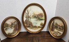 3 Vintage Homco Home Interiors Gold Oval Framed Wall Hanging Frames picture