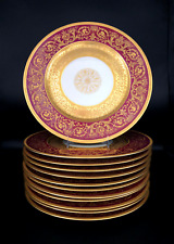Set of 12 11” Heinrich & Co Selb Red & Raised Gold Leader Service Dinner Plates picture