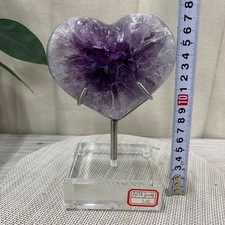 2.2LB Purple Amethyst Agate Heart Carving Natural Crystal Ornament Home Gif+base picture