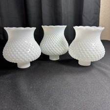 3  Vintage 5 1/4” Milk Glass Hobnail Scalloped Top Hurricane Lamp Shade picture