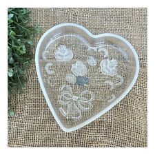 NOS Mikasa Crystal Glass Heart Shaped Embossed Dish~ Roses Platter Serving Tray picture