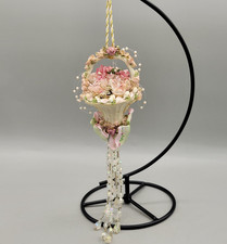 Shabby Cottage Victorian Chic Basket Floral Faux Pearl Christmas Ornament picture