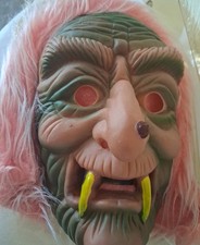 Topstone Vintage Hag Witch Latex Halloween Mask Fangs Wart Attached Hair Adult picture