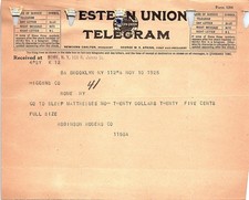 1925 Western Union Telegram: Mattresses for $20.25 picture