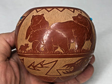 BEAUTIFUL VINTAGE SGRAFFITO POTTERY BOWL MADE BY THE SIOUX ARTIST RED STARR picture