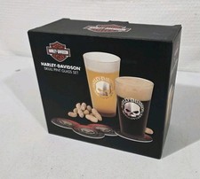 Rare 2016 Harley Davidson Frosted Metallic Skull 16 oz Pint Beer Glass -Set of 2 picture