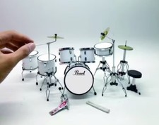 Miniature Drum Set White 1:12 Instrument Musical Display Christmas New Year Gift picture