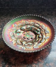 Northwood Antique THREE FRUITS Basket Weave Amethyst Carnival Glass 9