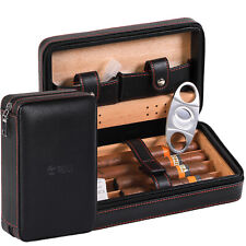 4-Finger Portable Travel Leather Cigar Case, Cigar Cutter,Cigar Humidor  Black picture