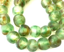 Extra Large Ghana Krobo recycled Green multi col Glass African trade Beads-Ghana picture