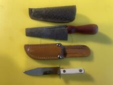 VINTAGE MINI HUNTING KNIFE & SHARPENING STONE GOOD USED CONDITION MADE USA L02 picture