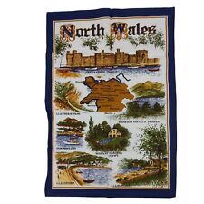 Vintage North Wales Map Tea Towel Dish Towel 100% Cotton New Without Tags NOS picture