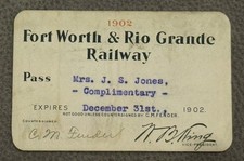 1902 Fort Worth & Rio Grande Railway Pass to Mrs. J.S. Jones picture