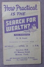 1966 Jehovah Witness Flyer HOW PRACTICAL SEARCH FOR WEALTH Monroe WA W.M. Knott picture