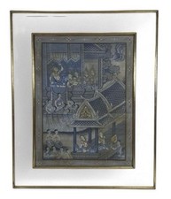 Vintage Thai Silk Painting French Mat Under Glass Thai Culture picture