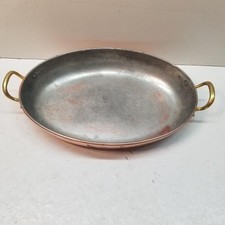 VTG Tagus Portugal Oval R 71 Copper Fish Pan w Double Brass Handles 1.1 lb 12x7” picture