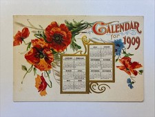 1909 Calendar Poppies Postcard Bedford Maine Postmark 1908 Embossed Floral picture