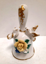Vintage ARDCO Porcelain Bell Applied Birds & Flower Gold Trim 5