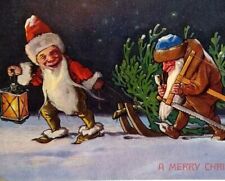 Dwarfs Gnomes Elves Christmas Postcard Fantasy 1912 Ernest Nister Bavaria 407 picture
