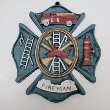 Vintage Firefighter Fireman Rescue Cast Iron Sign Wall Plaque Fire Decor 9