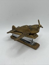 VTG Solid Brass Fighter Propeller Plane Stapler Paperweight P-51D Mustang WW2 picture