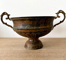Brass Handled Pedestal Bowl Urn Style Metal Bowl on Pedestal Base Decor picture