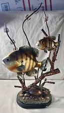 🚨VINTAGE Decorative COPPER Metal 2 FISH Freestanding Art SCULPTURE Fishing picture